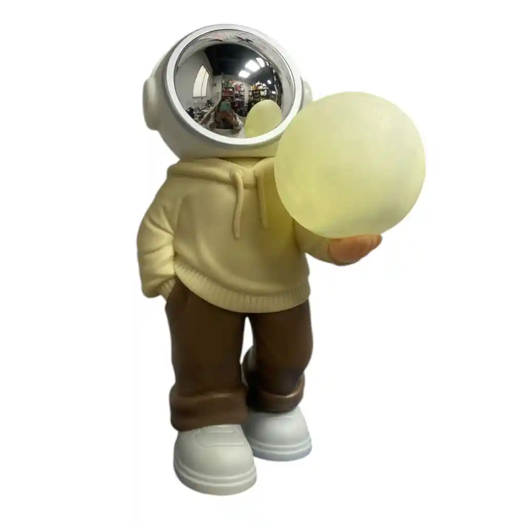 Lampara Y Parlante Bluetooth De Astronauta Luz Luna Beige Blanco