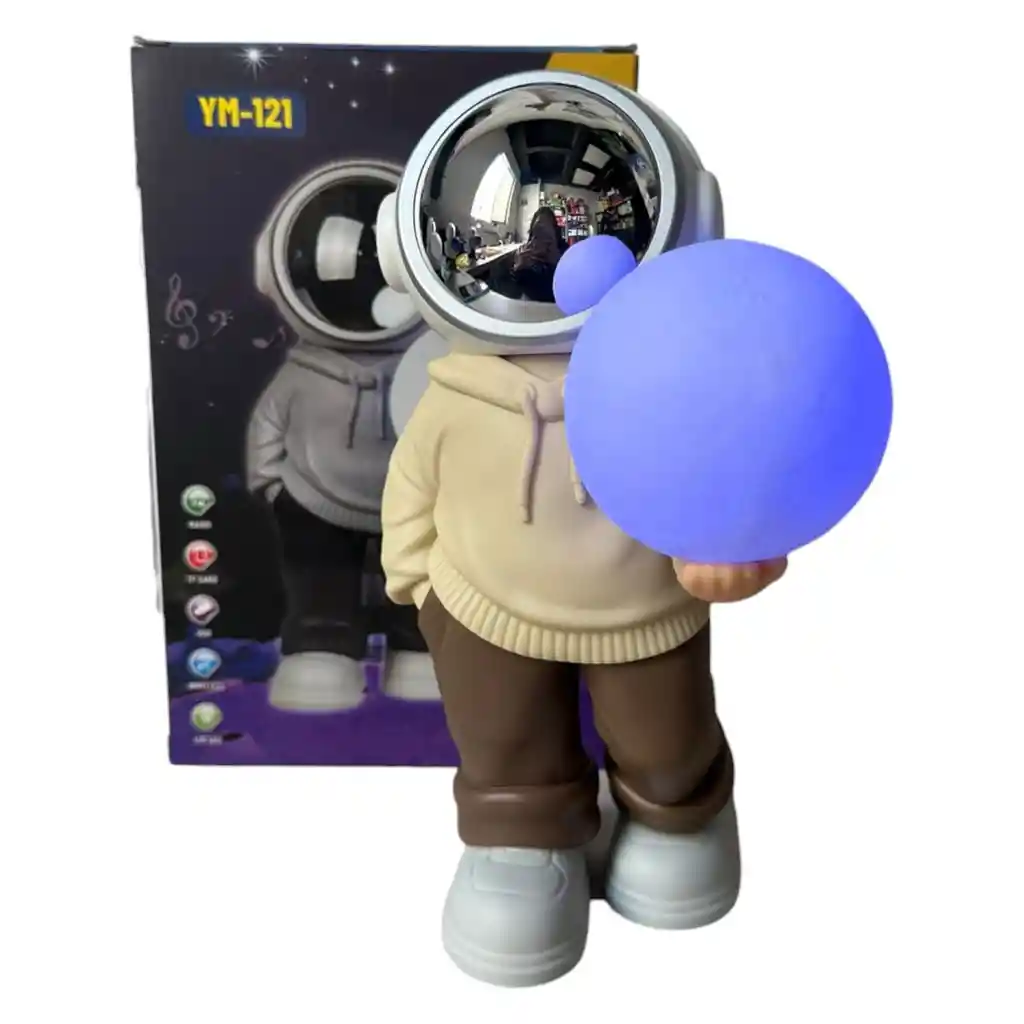 Lampara Y Parlante Bluetooth De Astronauta Luz Luna Beige Blanco