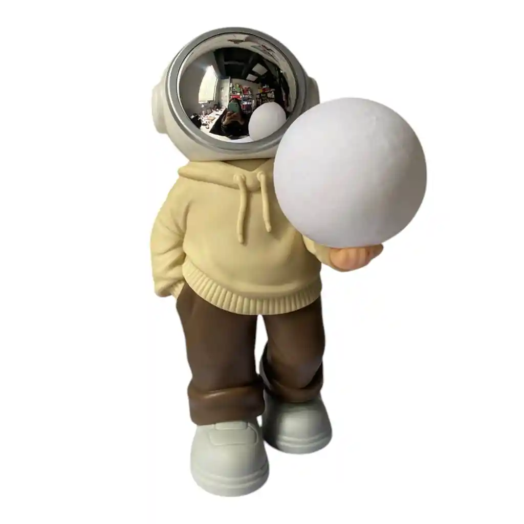 Lampara Y Parlante Bluetooth De Astronauta Luz Luna Beige Blanco