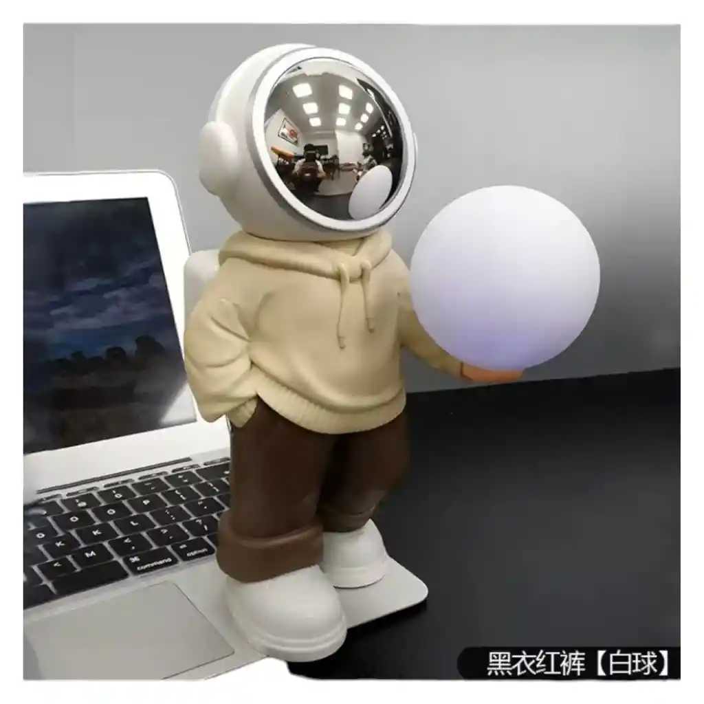 Lampara Y Parlante Bluetooth De Astronauta Luz Luna Beige Blanco
