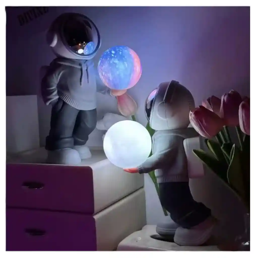Lampara Y Parlante Bluetooth De Astronauta Luz Luna Beige Colores