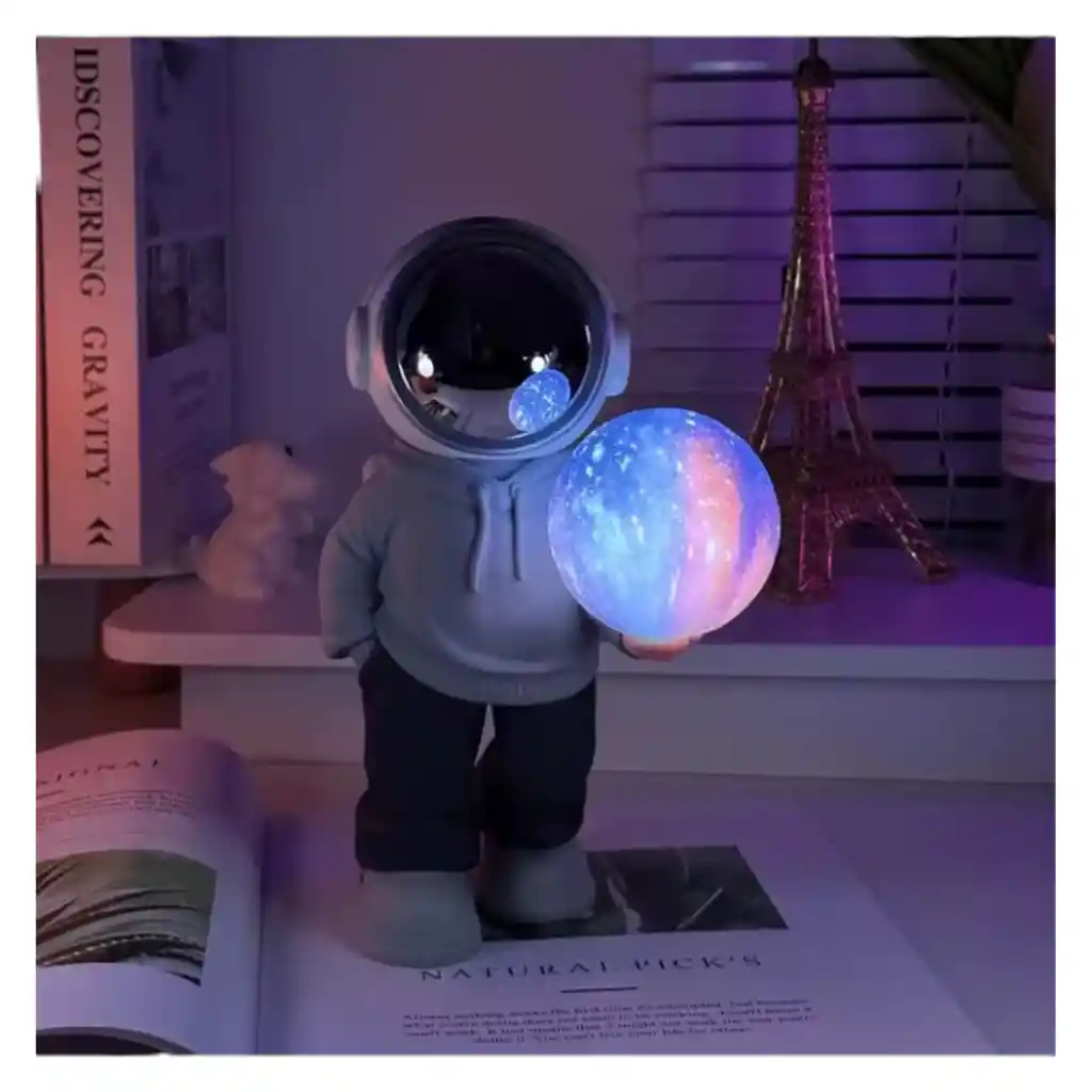 Lampara Y Parlante Bluetooth De Astronauta Luz Luna Gris Colores