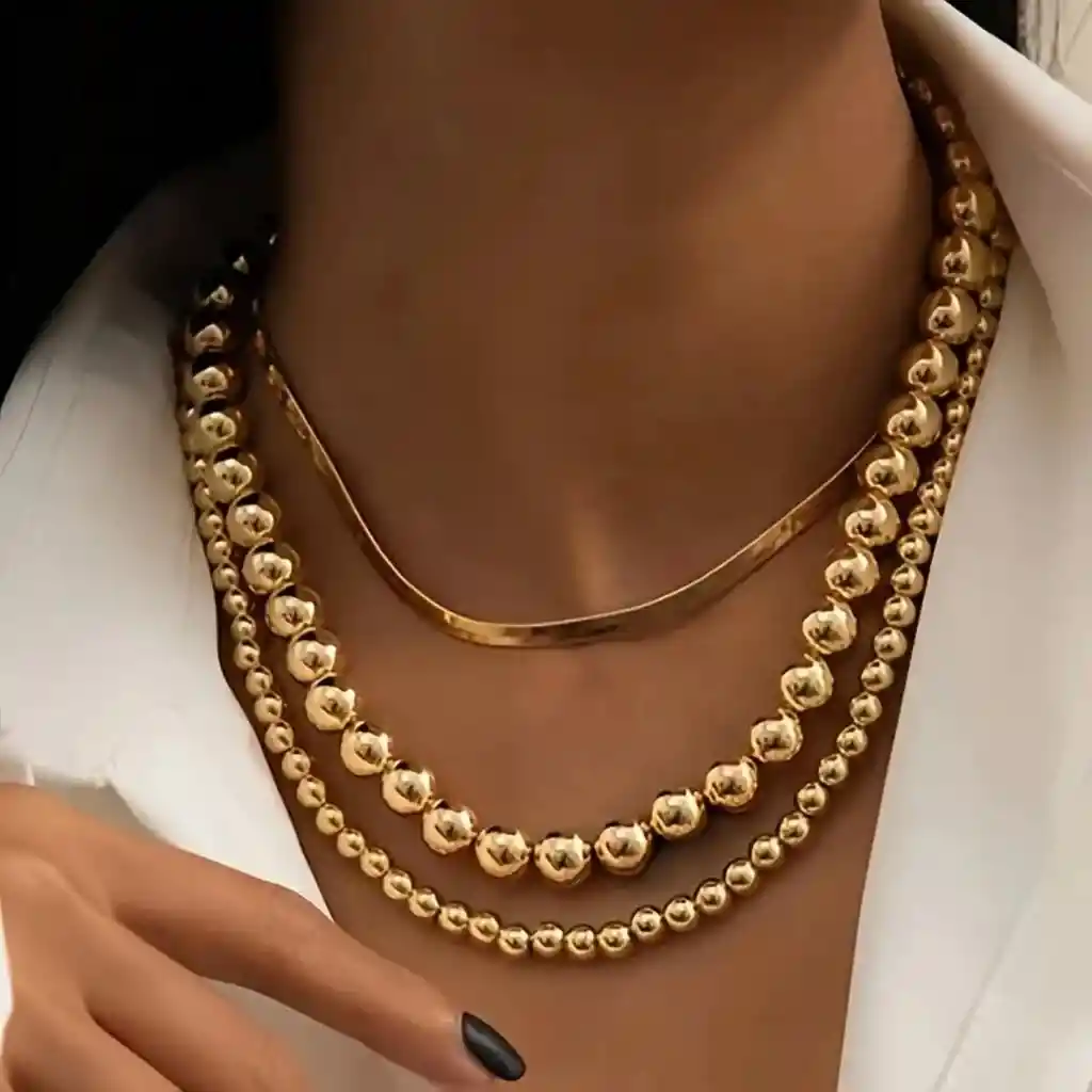 Collar Triple Balines Dorado