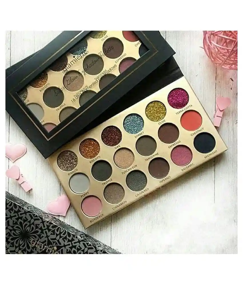 Paleta De Sombras De Ojos Glamierre Solar Glow De 18 Tonos Con Brillo