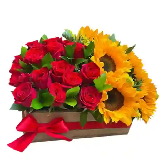 Flores Caja De Rosas Y Girasoles