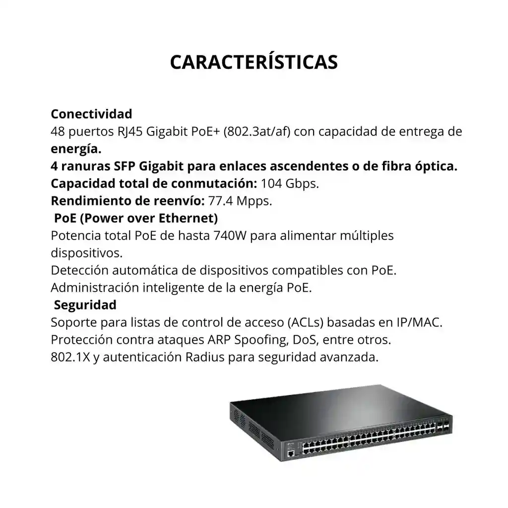 Switch Tp-link Administrable 48 Puertos Rj45 Giga L2+ (capa 3 Lite) Poe Tl-sg3452p Color Negro