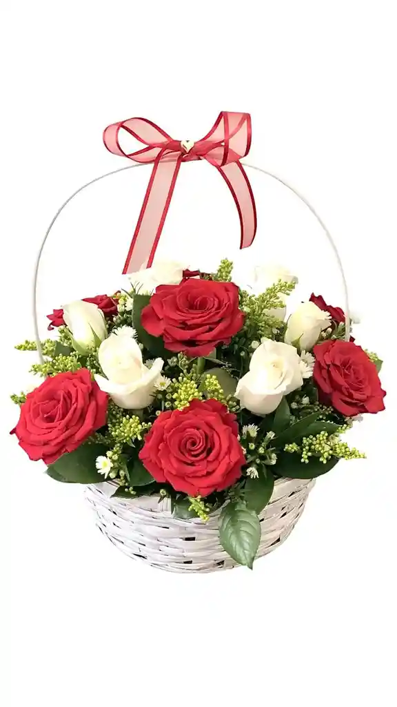 Ramo Canasta De Rosas Blancas Y Rojas