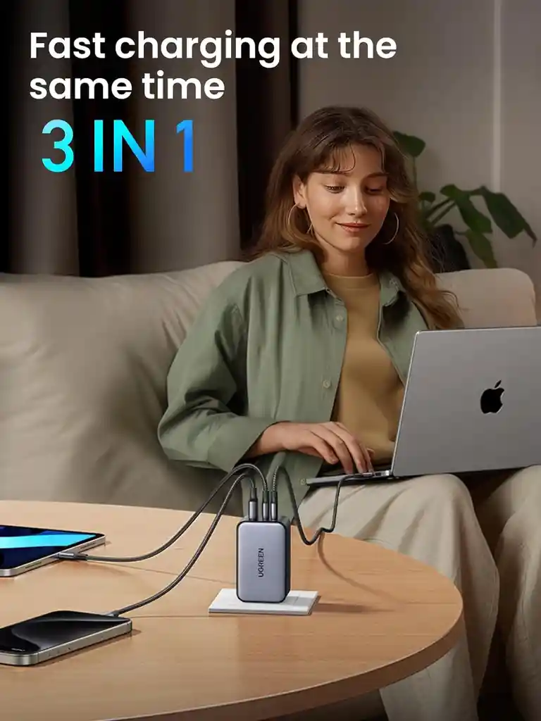 Cargador Ugreen Gan 3 Puertos 2xusb-c Y 1xusb-a 100w Nexode