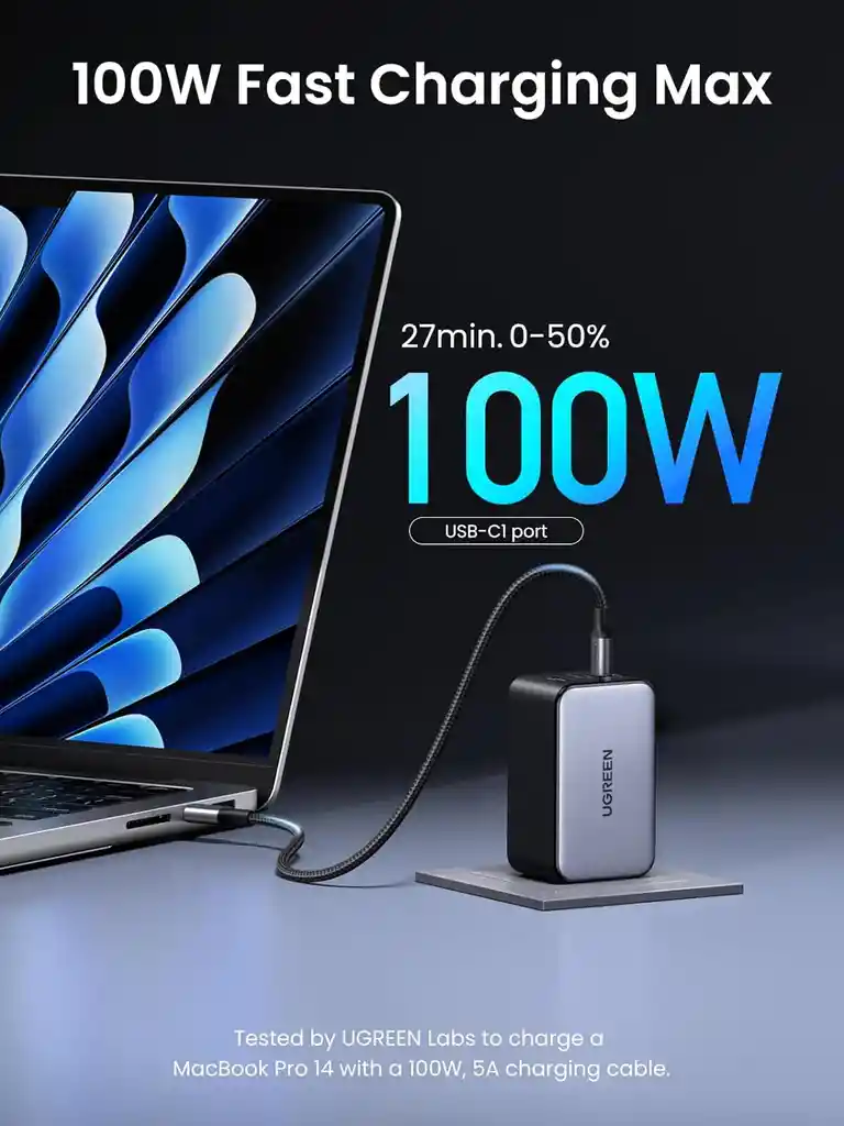 Cargador Ugreen Gan 3 Puertos 2xusb-c Y 1xusb-a 100w Nexode