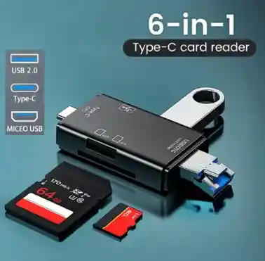 Otg 6 En 1 – Lector De Tarjetas Type-c / Usb / Micro Usb Multilector/ Lector De Memorias