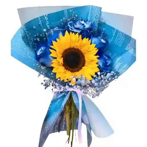 Ramo Floral De Rosas Azules Y Girasol