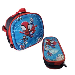 Kit X2 Lonchera + Cartuchera Escolar Spiderman Araña Niño Amigos