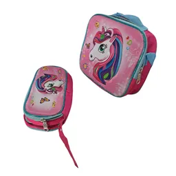 Kit Lonchera Cartuchera Unicornio Pony Escolar Onces Rosa
