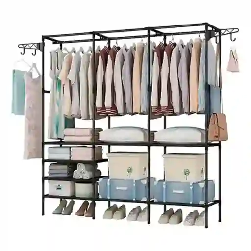 Closet Armario Estante Metálico 5 Niveles Con Perchero 3 Cuerpos