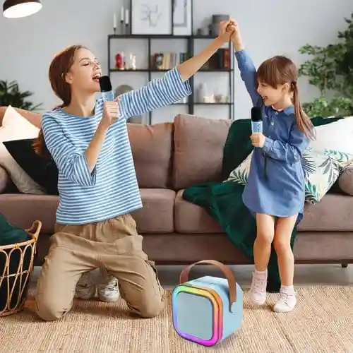 Parlante Karaoke Portátil Con Micrófono Inalámbrico, Luces Led Rgb (azul)