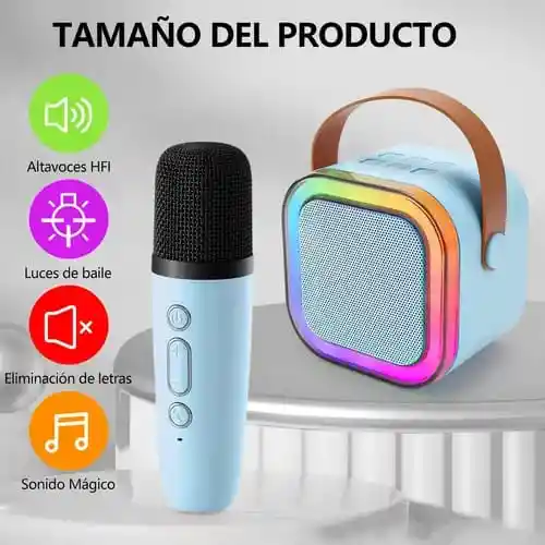 Parlante Karaoke Portátil Con Micrófono Inalámbrico, Luces Led Rgb (azul)