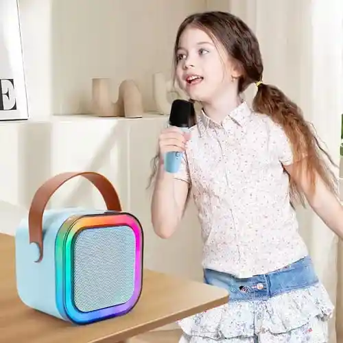 Parlante Karaoke Portátil Con Micrófono Inalámbrico, Luces Led Rgb (azul)