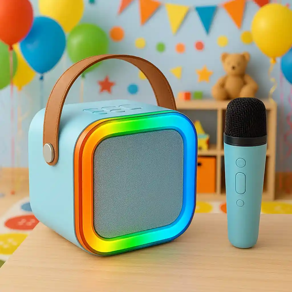 Parlante Karaoke Portátil Con Micrófono Inalámbrico, Luces Led Rgb (azul)