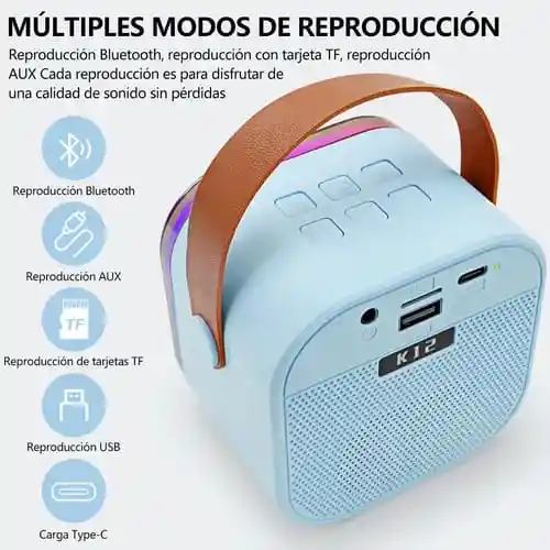 Parlante Karaoke Portátil Con Micrófono Inalámbrico, Luces Led Rgb (azul)