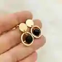 Aretes Argolla Dorados Con Obsidiana