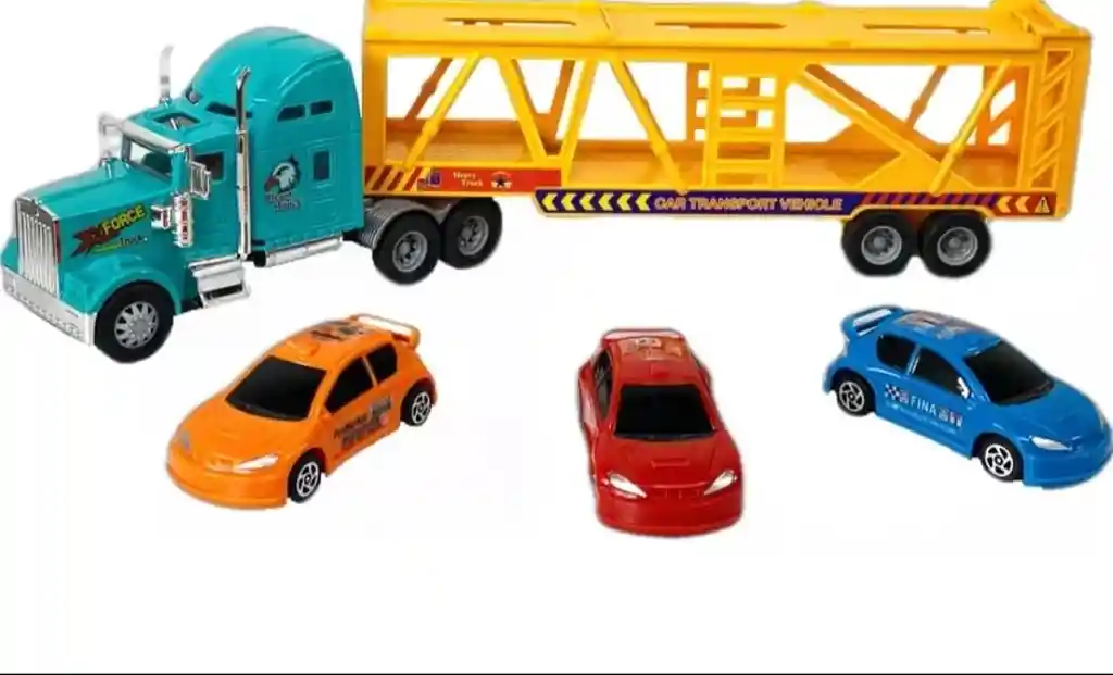 Camión Transportador De Carros Con 3 Autos Incluidos!
