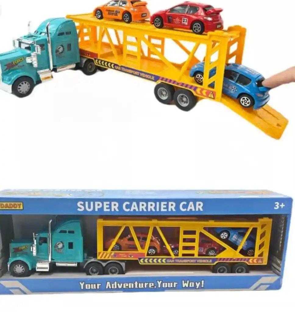 Camión Transportador De Carros Con 3 Autos Incluidos!