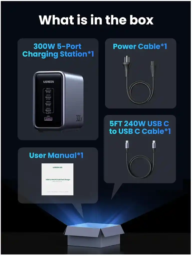 Cargador De Escritorio Ugreen 5 Puertos 4xusb-c/1xusb-a 300w