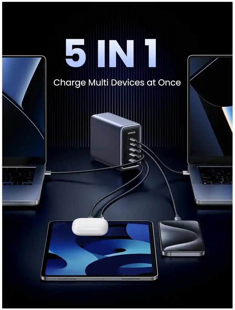 Cargador De Escritorio Ugreen 5 Puertos 4xusb-c/1xusb-a 300w