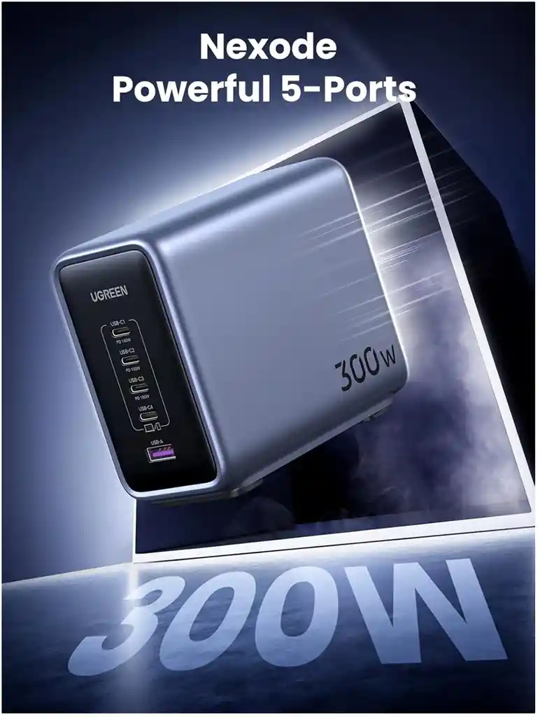 Cargador De Escritorio Ugreen 5 Puertos 4xusb-c/1xusb-a 300w