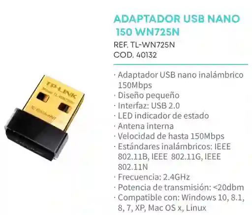 Tarjeta De Red Wifi Nano Usb 150 Tplink