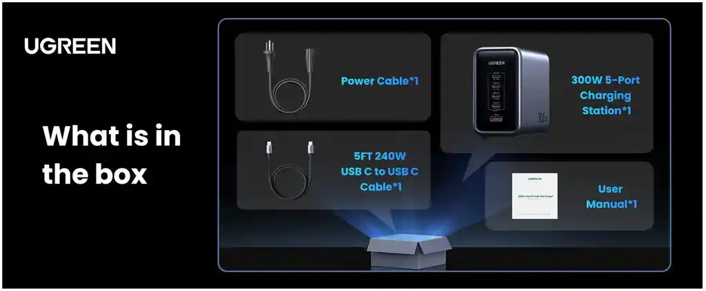 Cargador De Escritorio Ugreen 5 Puertos 4xusb-c/1xusb-a 300w