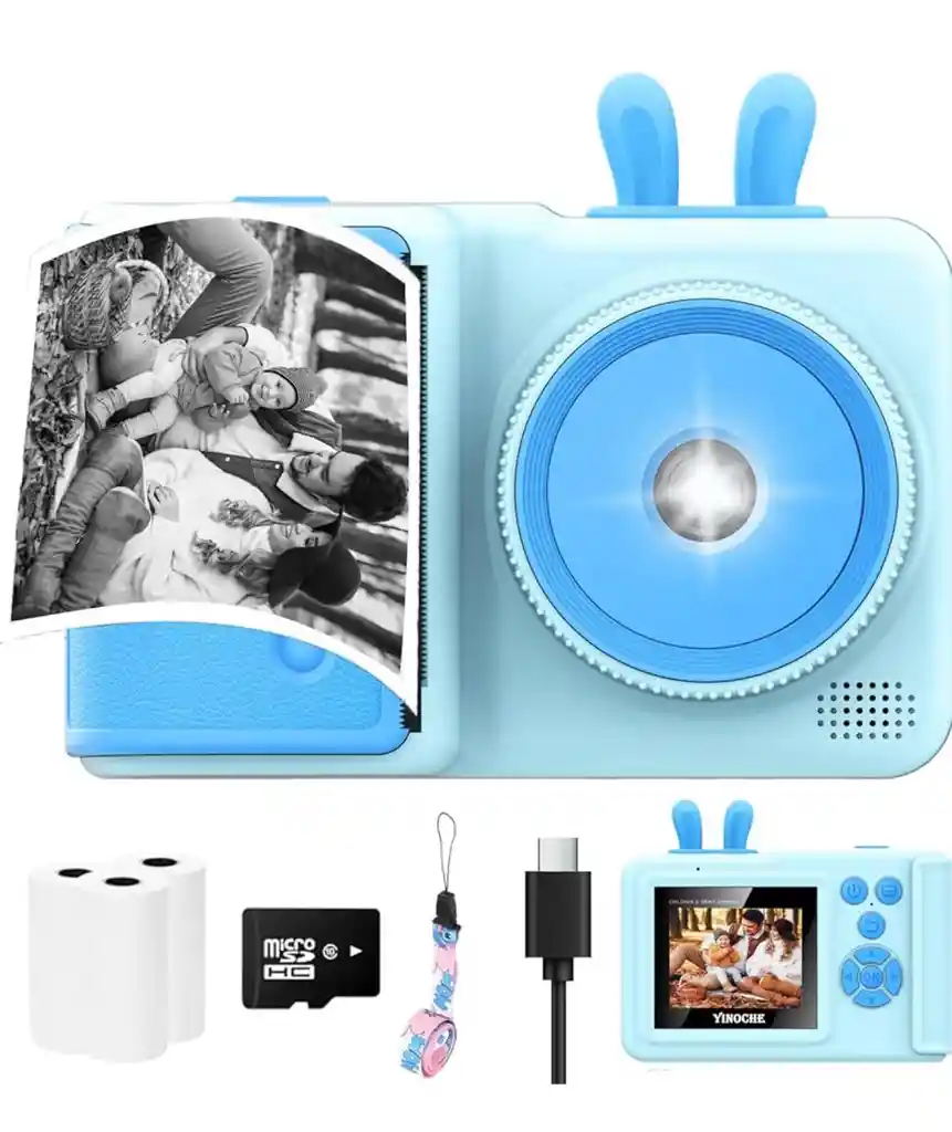Camara Para Niños En Color Azul Con Impresora Instantanea, Captura Tus Mejores Momentos