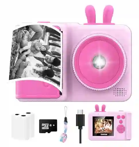Camara Para Niñas En Color Rosado Con Impresora Instantanea, Captura Tus Mejores Momentos
