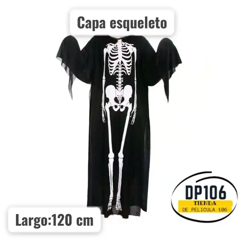 Capa Esqueleto Adulto Largo 120 Cm Halloween