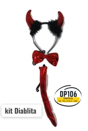 Disfraz Diablita Kit Diadema Cuernos Cola Y Corbatin Halloween