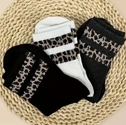 Set De 3 Calcetines Medias Animal Print Lineas