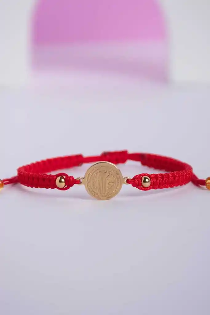 Pulsera San Benito Centro Tejido Rojo