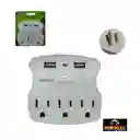 Toma Multiple X 3 Con Doble Conexion Usb Para Toma Doble (bk-1952)