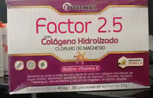 Factor 2.5 Con Coléno Hidrolizado, Cloruro De Magnesio. 450 G- 30 Porciones De 15 G C/u