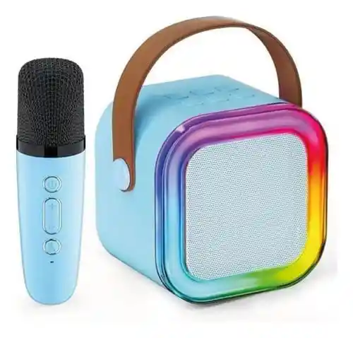 Parlante Karaoke Portátil Con Micrófono Inalámbrico, Luces Led Rgb (azul)