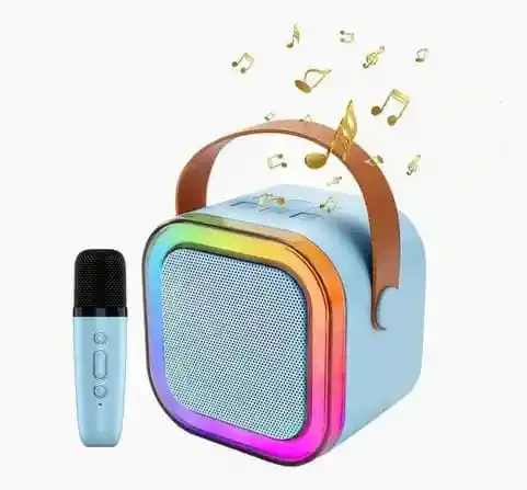 Parlante Karaoke Portátil Con Micrófono Inalámbrico, Luces Led Rgb (azul)