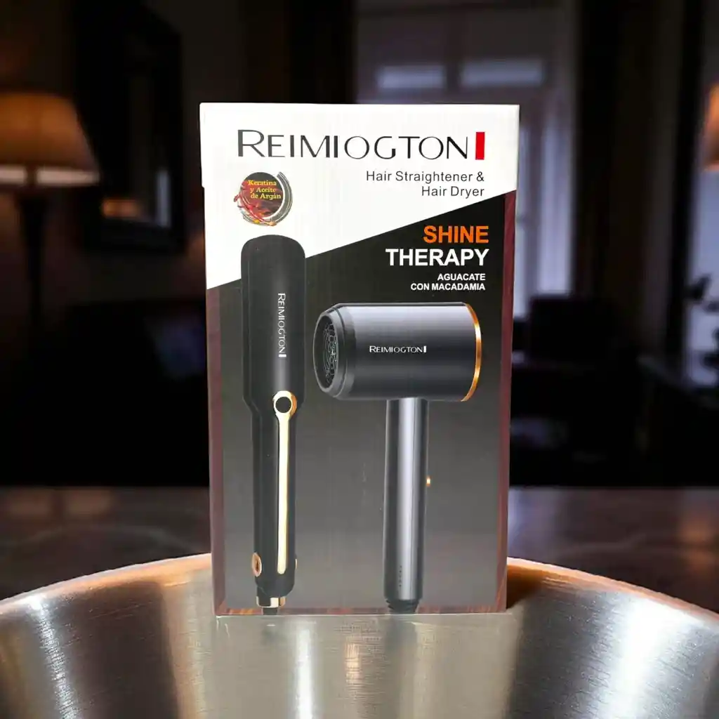 Set Plancha Y Secador Terapia Reimiogton Keratina Y Aceite De Argán
