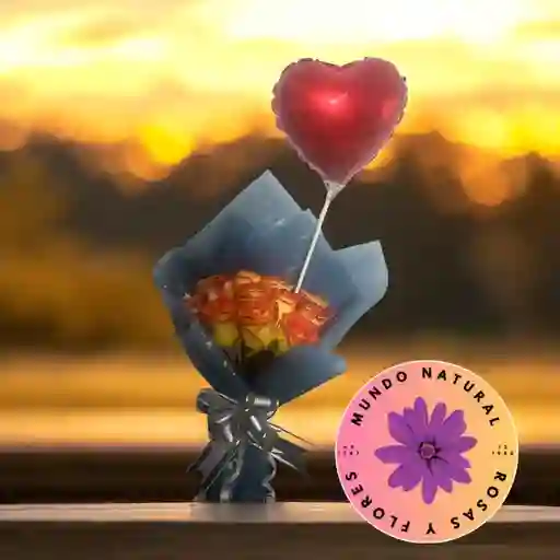 Flores Rosas 12 Con Globo Amor Y Amistad