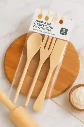 Juego De Utensilios En Madera De Cocina X 3