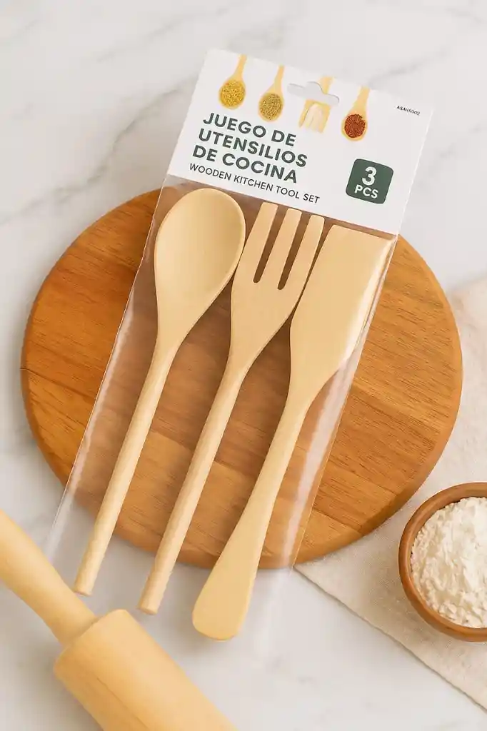 Juego De Utensilios En Madera De Cocina X 3