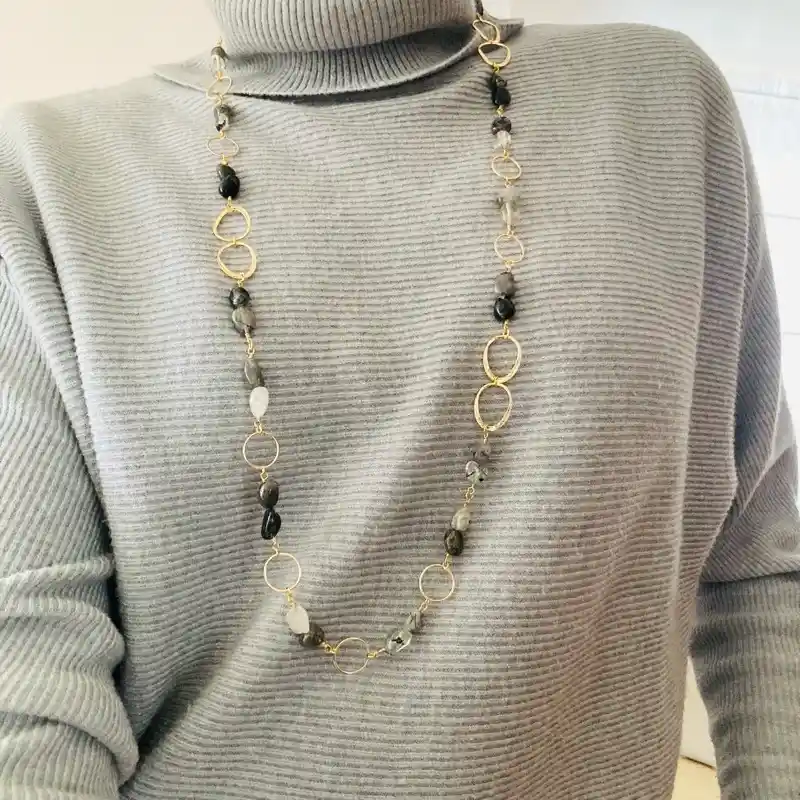 Collar Largo Cuarzo Rutilado