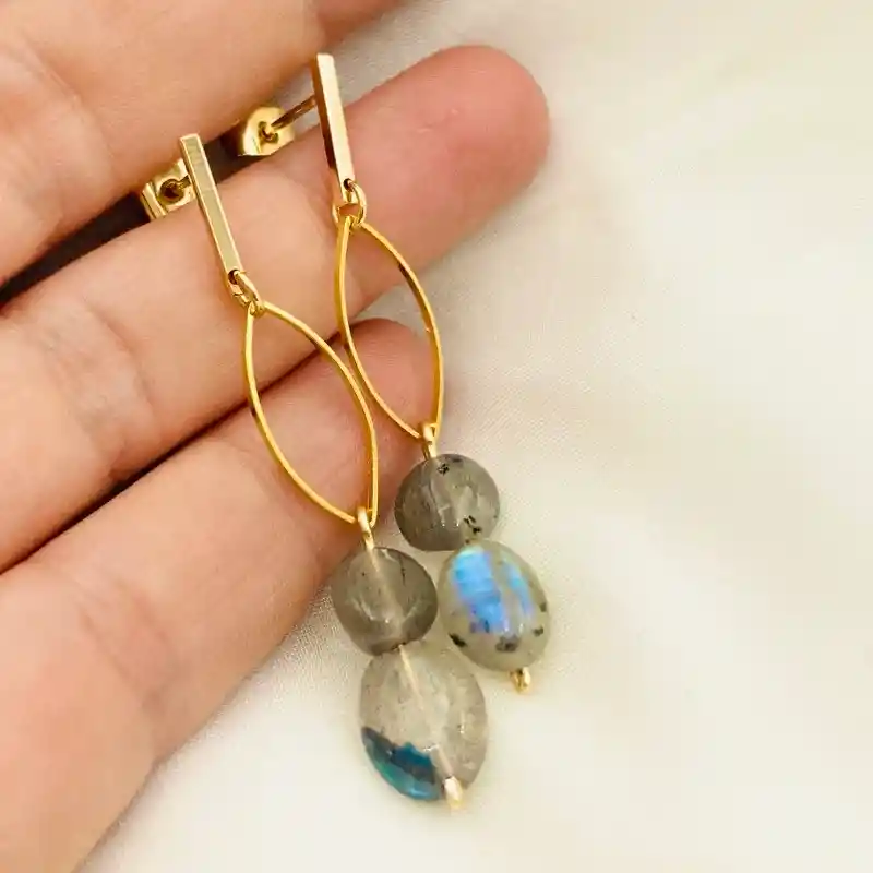 Aretes Ojitos Y Piedra Labradorita