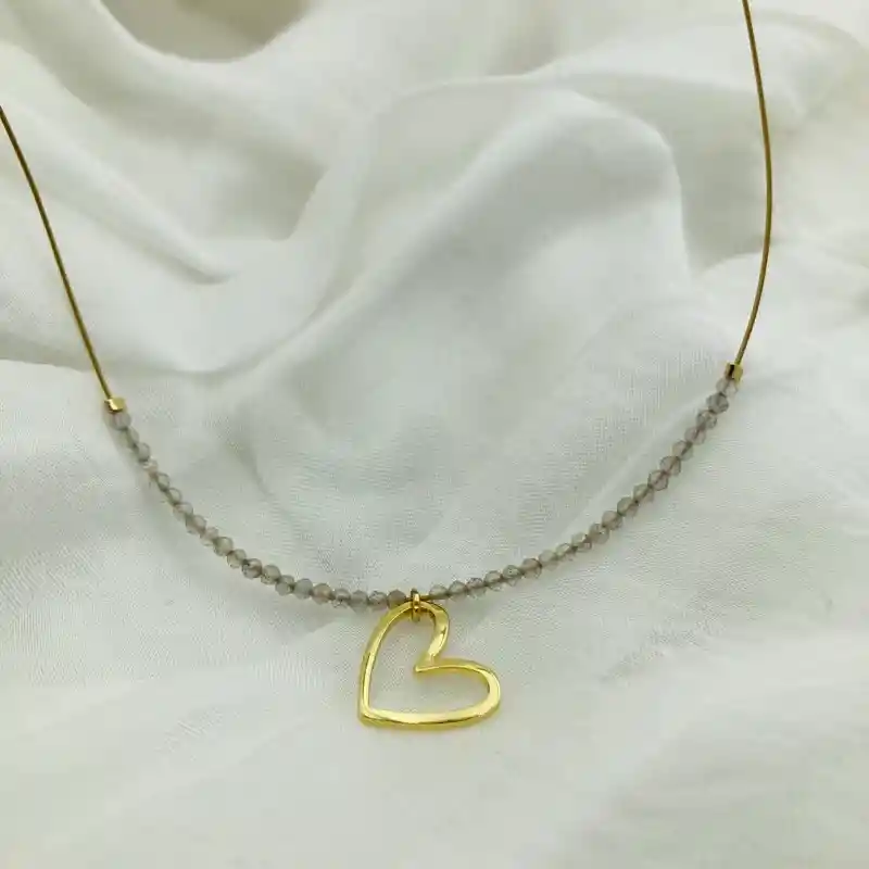 Collar Corazón Y Piedras Labradorita