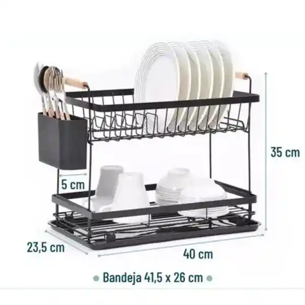 Escurridor Loza 2 Niveles En Aluminio Inoxidable Negro