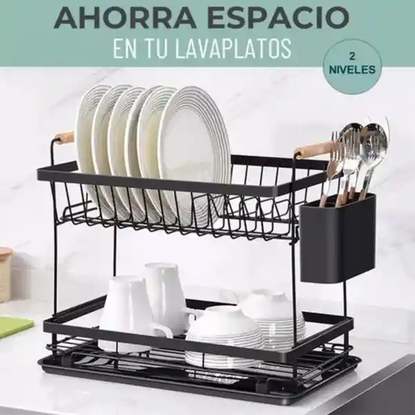 Escurridor Loza 2 Niveles En Aluminio Inoxidable Negro